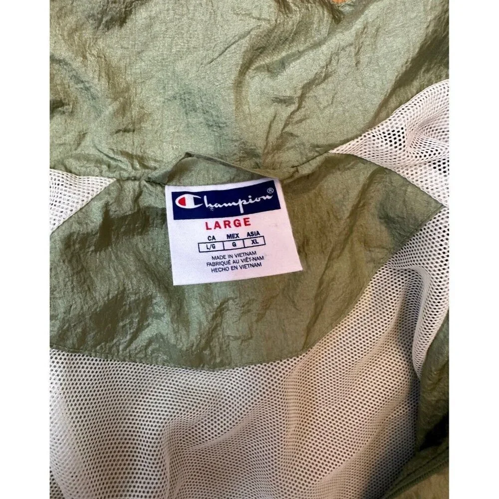Champion Windbreaker Full Zip Green Color block‎ Track Jacket Mens Sz Large